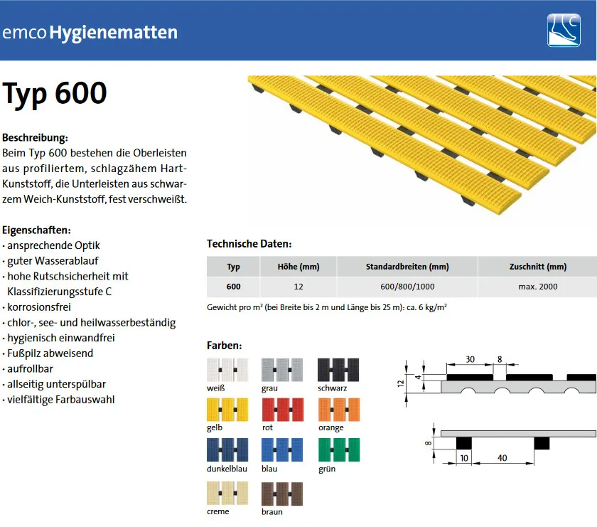 EMCO-Badematte 600, 100 cm breit