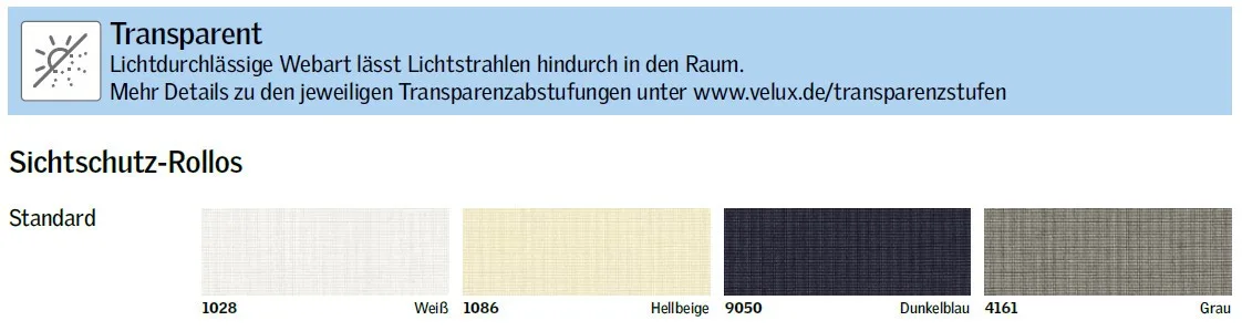 VELUX-Innenrollo RHL zum Einhängen für Fenstergröße P06/P08/P10/PK06/PK08/PK10